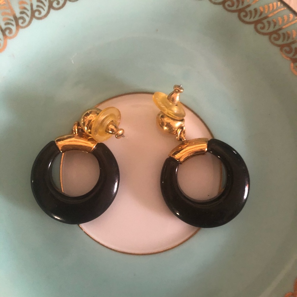 Vintage NAPIER Black & Gold Earrings BOOK PIECE - Picture 5 of 8